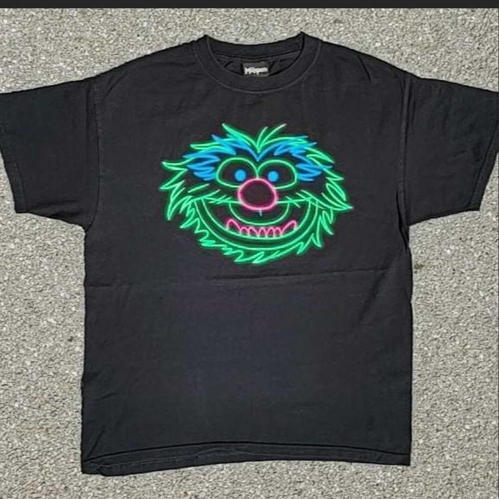 Vtg 2000s The Muppets Animal Neon Graphic T-Shirt M Disney Skater Streetwear